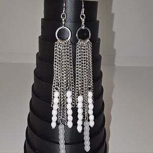 Silver and White Dangle Earrings